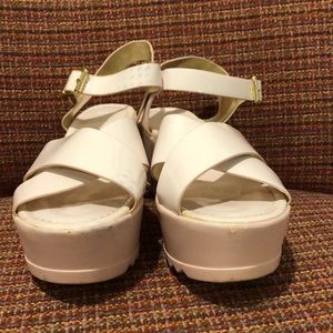 Pink pleather platform sandals